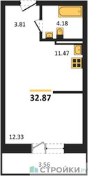 Планировка студии(квартира) площадью 32.87 квадратных метров в ЖК “Зеленый Оазис - Город”