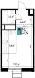 Планировка студии(квартира) площадью 28.5 квадратных метров в ЖК “ЖК Одинцово Сити”