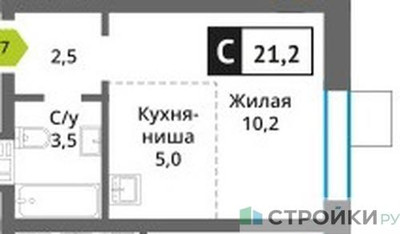 Планировка студии(квартира) площадью 21.2 квадратных метров в ЖК “ЖК Никольский квартал Отрада”