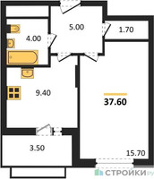 Планировка однокомнатной(квартира) площадью 37.6 квадратных метров в “ЖК Римский”