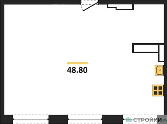 Планировка двухкомнатной(квартира) площадью 48.8 квадратных метров в “ЖК Легендарный квартал на Ботаническом саду”