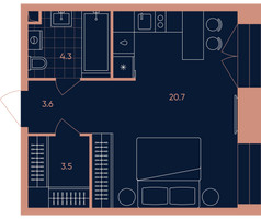 Планировка однокомнатной(квартира) площадью 32.1 квадратных метров в “Квартал Эра”
