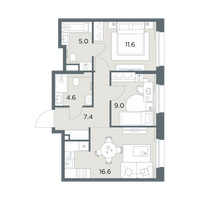 Планировка двухкомнатной(квартира) площадью 54.2 квадратных метров в “ЖК Станиславский”