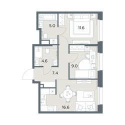 Планировка двухкомнатной(квартира) площадью 54.2 квадратных метров в ЖК “ЖК Станиславский”
