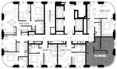 Планировка однокомнатной(квартира) площадью 38.2 квадратных метров в ЖК “ЖК SET (Сет)”