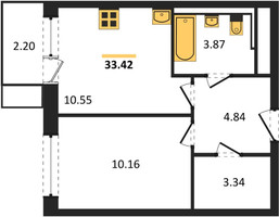 Планировка однокомнатной(квартира) площадью 33.42 квадратных метров в “ЖК Квартал Сабурово”