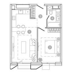 Планировка двухкомнатной(квартира) площадью 48.2 квадратных метров в ЖК “ЖК УНО Соколиная гора”