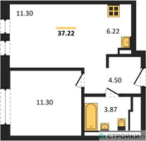 Планировка однокомнатной(квартира) площадью 37.22 квадратных метров в “ЖК Егорово Парк”