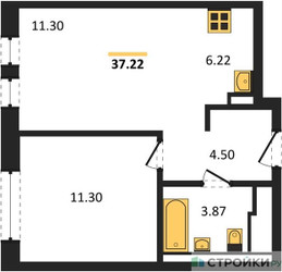 Планировка однокомнатной(квартира) площадью 37.22 квадратных метров в ЖК “ЖК Егорово Парк”