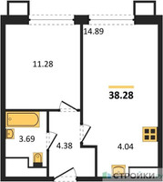 Планировка однокомнатной(квартира) площадью 38.28 квадратных метров в “ЖК Квартал Румянцево (МелиСад)”