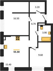 Планировка двухкомнатной(квартира) площадью 55.3 квадратных метров в ЖК “ЖК "Коллекция"”