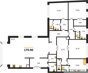 Планировка трехкомнатной(квартира) площадью 179.9 квадратных метров в ЖК “ЖК Nicole (Николь)”