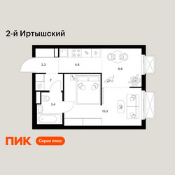 Планировка однокомнатной(квартира) площадью 34.6 квадратных метров в ЖК “ЖК 2-й Иртышский”