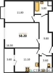 Планировка двухкомнатной(квартира) площадью 58.2 квадратных метров в ЖК “ЖК Римский”