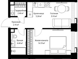Планировка однокомнатной(квартира) площадью 37.63 квадратных метров в “ЖК Веер”