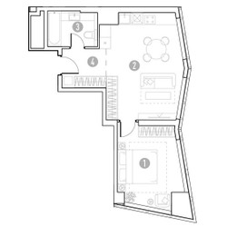 Планировка однокомнатной(квартира) площадью 46.44 квадратных метров в ЖК “УНО Горбунова”