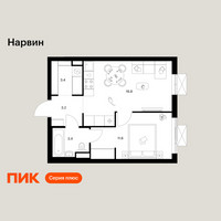 Планировка однокомнатной(квартира) площадью 38.4 квадратных метров в “Нарвин”