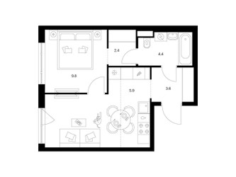 Планировка однокомнатной(квартира) площадью 37 квадратных метров в ЖК “ЖК Кавказский бульвар 51”