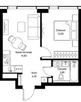 Планировка однокомнатной(квартира) площадью 34.9 квадратных метров в “Мультиквартал СИТИДЗЕН”