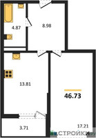 Планировка однокомнатной(квартира) площадью 46.73 квадратных метров в “ЖК Riga Hills (Рига Хиллс)”