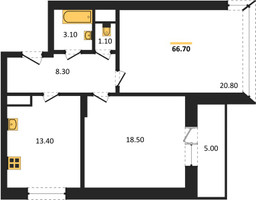 Планировка двухкомнатной(квартира) площадью 66.7 квадратных метров в “ЖК Эдельвейс (Первомайское)”