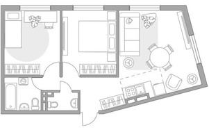 Планировка трехкомнатной(квартира) площадью 57.93 квадратных метров в “ЖК Аникеевский”
