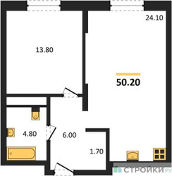 Планировка однокомнатной(квартира) площадью 50.2 квадратных метров в ЖК “ЖК Детали”