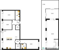 Планировка трехкомнатной(квартира) площадью 188.8 квадратных метров в “ЖК Дом А”