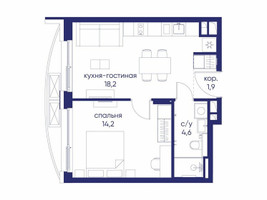 Планировка однокомнатной(квартира) площадью 38.92 квадратных метров в “ЖК Остров”