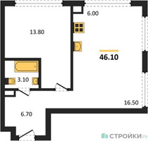Планировка однокомнатной(квартира) площадью 46.1 квадратных метров в “ЖК Мангазея в Богородском”