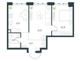 Планировка двухкомнатной(квартира) площадью 52.2 квадратных метров в “ЖК Level Южнопортовая”