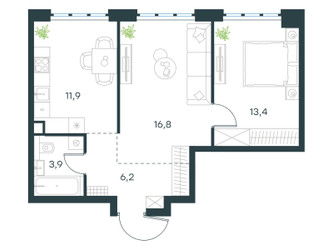 Планировка двухкомнатной(квартира) площадью 52.2 квадратных метров в ЖК “ЖК Level Южнопортовая”