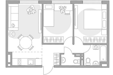 Планировка трехкомнатной(квартира) площадью 50.81 квадратных метров в ЖК “ЖК Аникеевский”