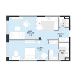Планировка 4+ комнатной(квартира) площадью 72 квадратных метров в ЖК “Клубный квартал Садовническая 69”