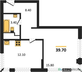 Планировка однокомнатной(квартира) площадью 39.9 квадратных метров в ЖК “ЖК VERY на Миклухо-Маклая (Вери на Миклухо-Маклая)”