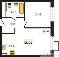 Планировка однокомнатной(квартира) площадью 38.27 квадратных метров в “ЖК Пригород Лесное”