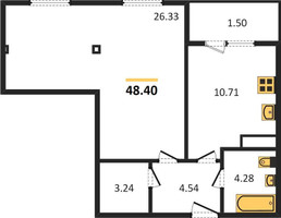 Планировка однокомнатной(квартира) площадью 48 квадратных метров в “ЖК Борисоглебское”