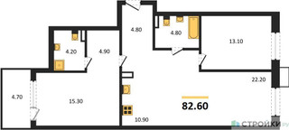 Планировка двухкомнатной(квартира) площадью 82.6 квадратных метров в “ЖК Дзен-кварталы”