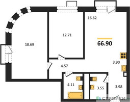 Планировка двухкомнатной(квартира) площадью 66.9 квадратных метров в “ЖК UNO Соколиная гора”