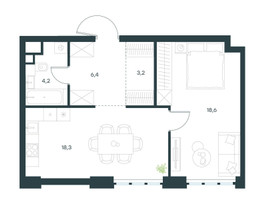 Планировка однокомнатной(квартира) площадью 50.7 квадратных метров в “ЖК Левел Южнопортовая”