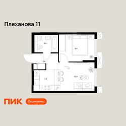 Планировка однокомнатной(квартира) площадью 33.6 квадратных метров в ЖК “ЖК Плеханова 11”