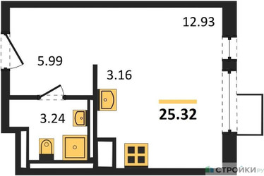 Планировка студии(квартира) площадью 25.3 квадратных метров в ЖК “ЖК Горки Парк”