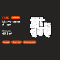 Планировка трехкомнатной(квартира) площадью 65.8 квадратных метров в “ЖК Мичуринский Парк”