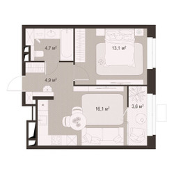 Планировка однокомнатной(квартира) площадью 42.4 квадратных метров в ЖК “ЖК Гранд Комфорт”