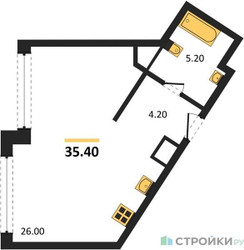 Планировка студии(квартира) площадью 35.4 квадратных метров в ЖК “ЖК Остров”