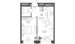 Планировка двухкомнатной(квартира) площадью 41.9 квадратных метров в “ЖК Михалковский”