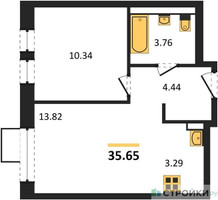 Планировка однокомнатной(квартира) площадью 35.65 квадратных метров в “ЖК Квартал Ивакино”