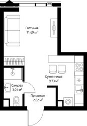 Планировка студии(квартира) площадью 27.05 квадратных метров в ЖК “ЖК Джойс”