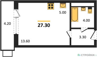Планировка студии(квартира) площадью 27.3 квадратных метров в “ЖК Пироговская Ривьера”