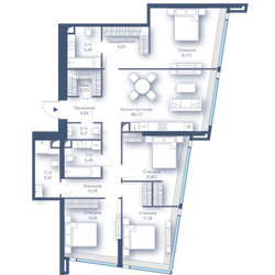 Планировка 4+ комнатной(квартира) площадью 138.95 квадратных метров в ЖК “ЖК Дом Дау”